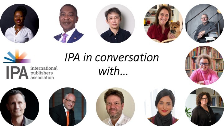 Interview series graphic featuring faces of interviewed publishers