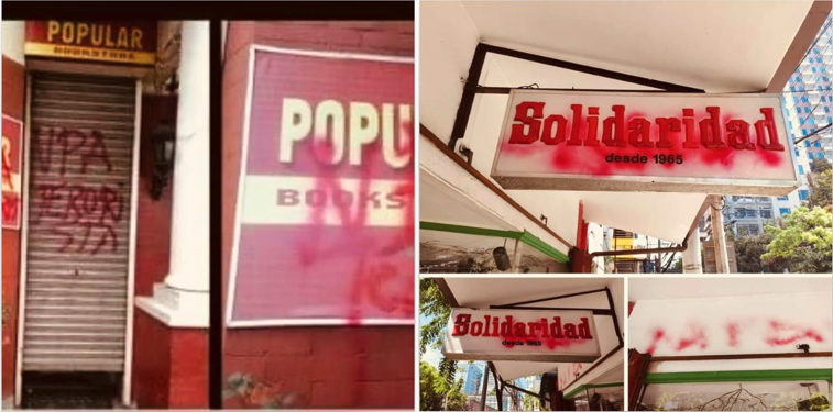 Photos of vandalism of bookshops in the Philippines
