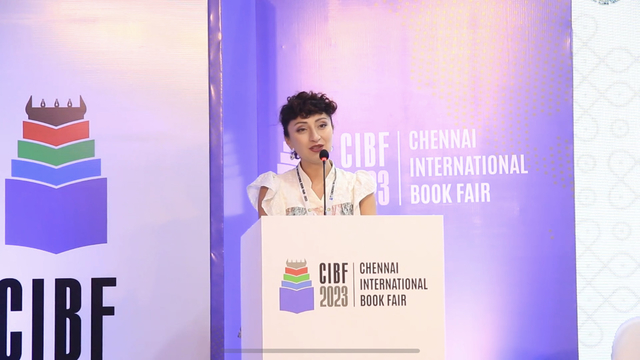 Gvantsa Jobava delivers speech at Chennai International Book Fair