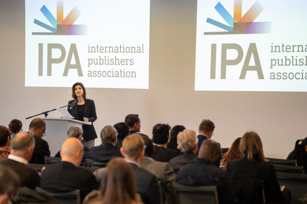IPA President, Karine Pansa, speaks at an IPA event at Frankfurt Book Fair