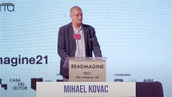 Miha Kovac speaking at Readmagine 2021
